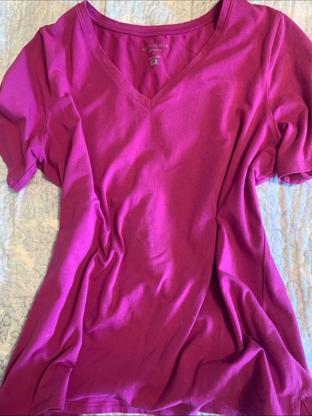 Addition Elle V-Neck Short Sleeve Tee - Magenta Pink